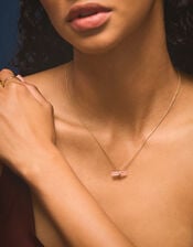 14ct Gold-Plated Healing Stone T-Bar Necklace, Pink (ROSE PINK), large