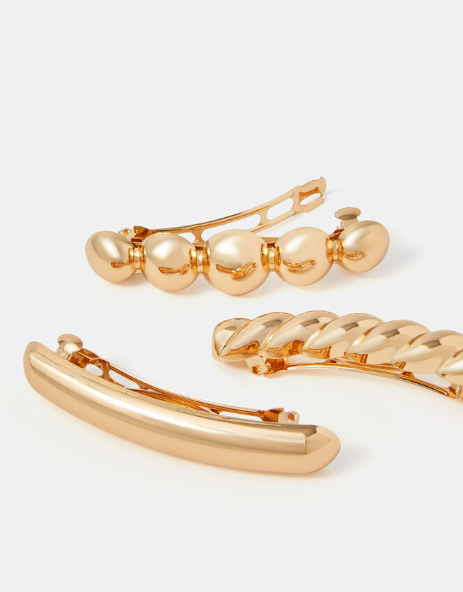 3-Pack Textured Barrette Hair Clips, , large