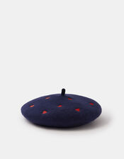 Heart Embroidered Wool Beret, , large