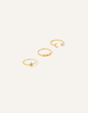 14ct Gold-Plated Celestial Ring Set of Three, Gold (GOLD), large