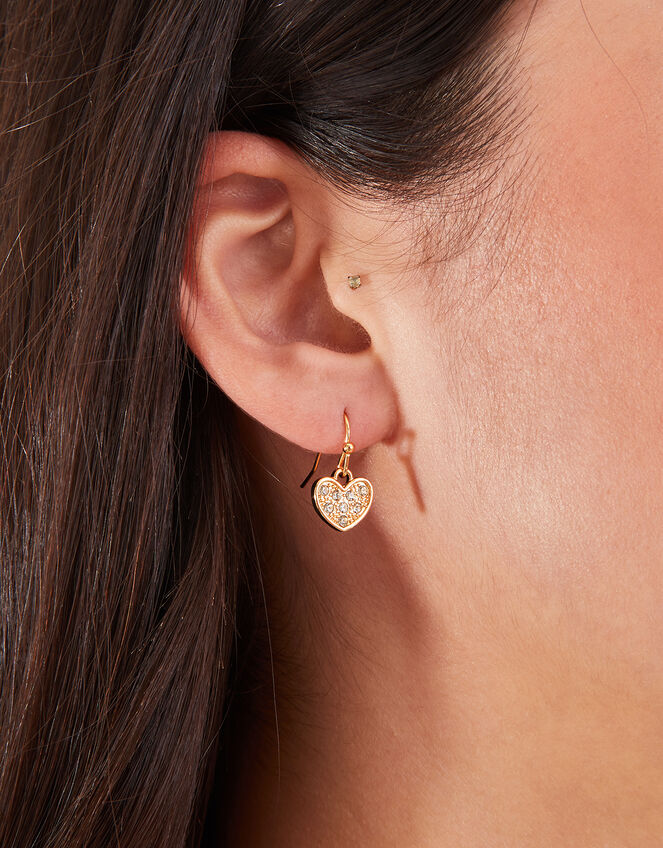 Pave Heart Short Drop Earrings, , large