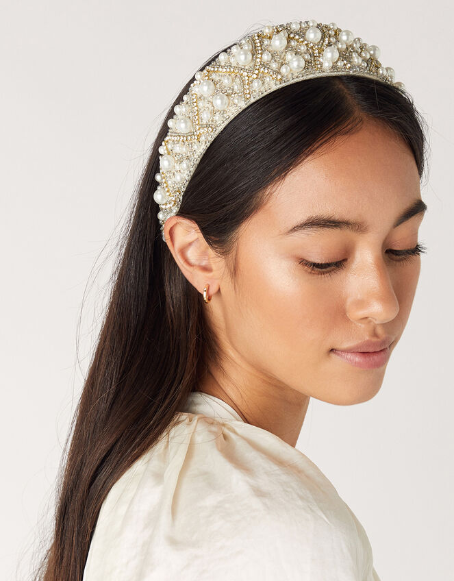 Pearl and Crystal Wide Headband, , large