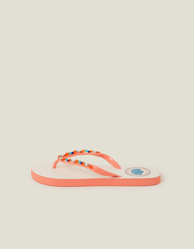 Beaded Shell Print Flip Flops, Orange (ORANGE), large