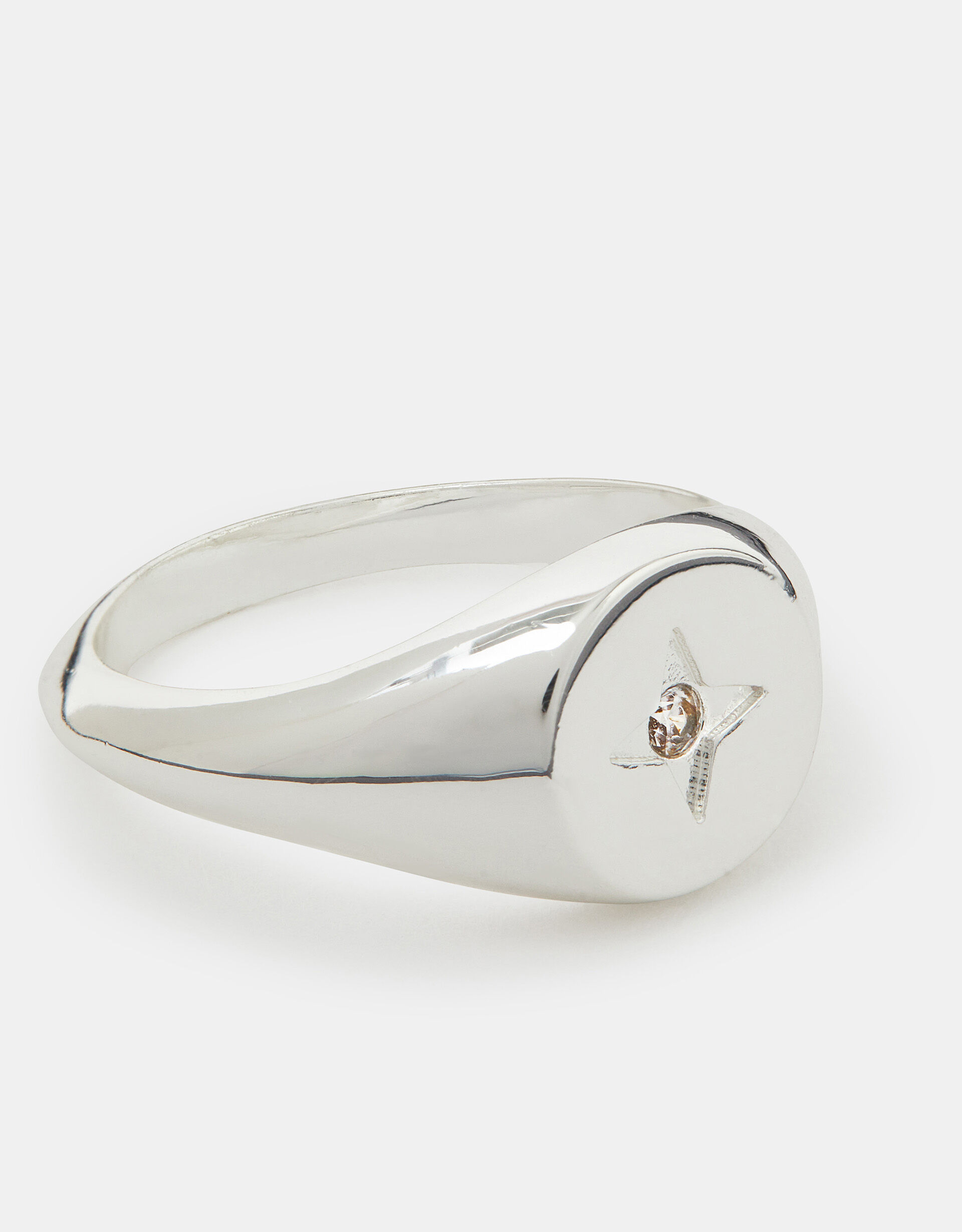accessorize Sterling Silver-Plated Star Diamanté Signet Ring Silver