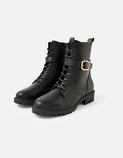 Lace-Up Biker Boots, Black (BLACK), large