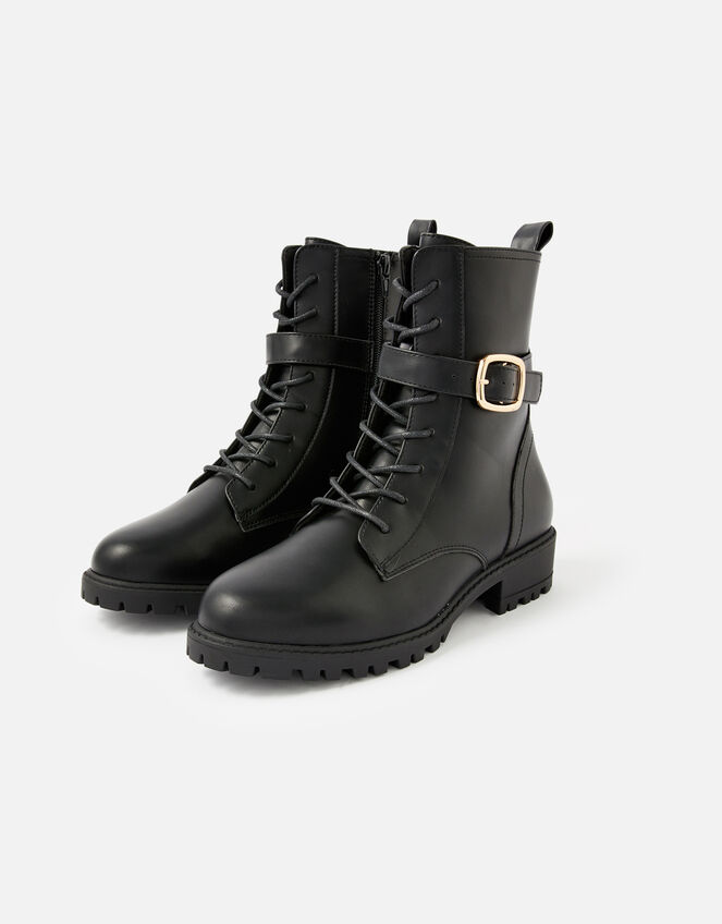 Lace-Up Biker Boots, Black (BLACK), large