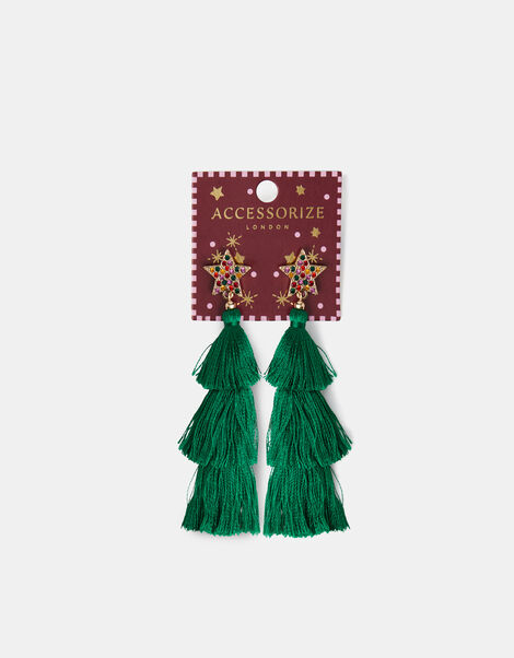 Christmas Tree Tassel Drop Earrings, , large