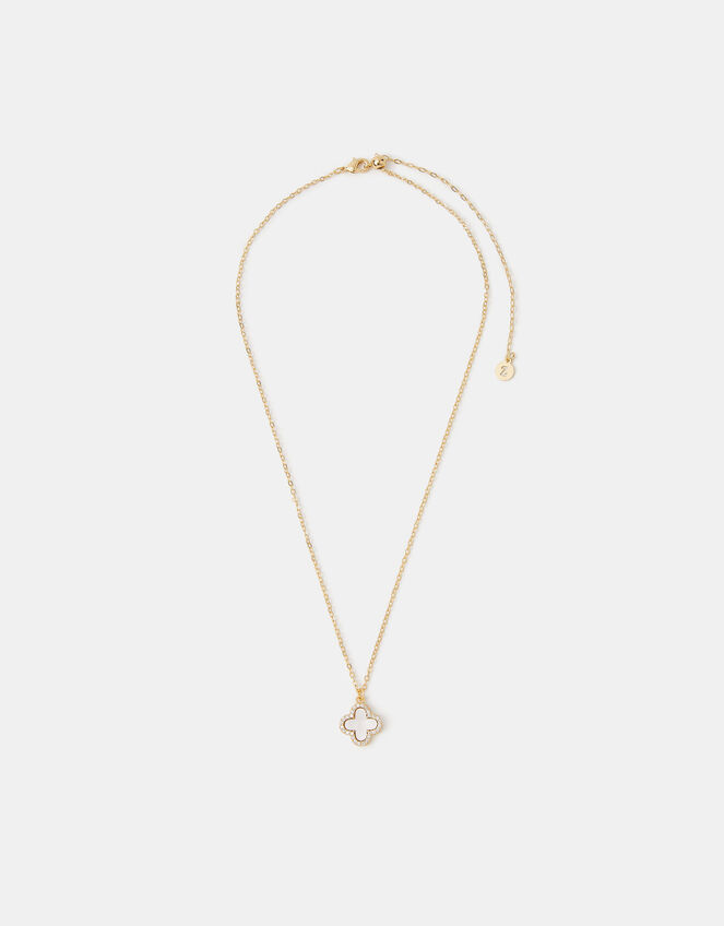 14ct Gold-Plated Mother of Pearl Clover Pendant Necklace, , large