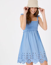 Broderie Hem Bandeau Dress, Blue (BLUE), large