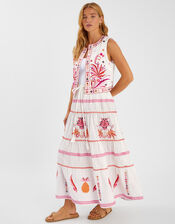 Mirror & Palm Embroidered Maxi Skirt, White (WHITE), large