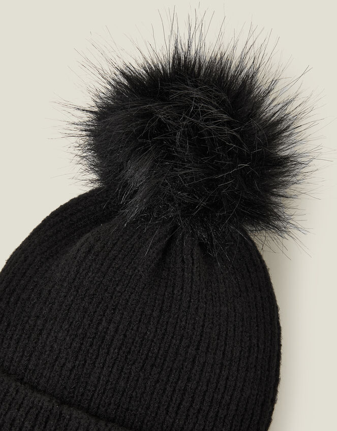 Knit Pom-Pom Beanie , Black (BLACK), large