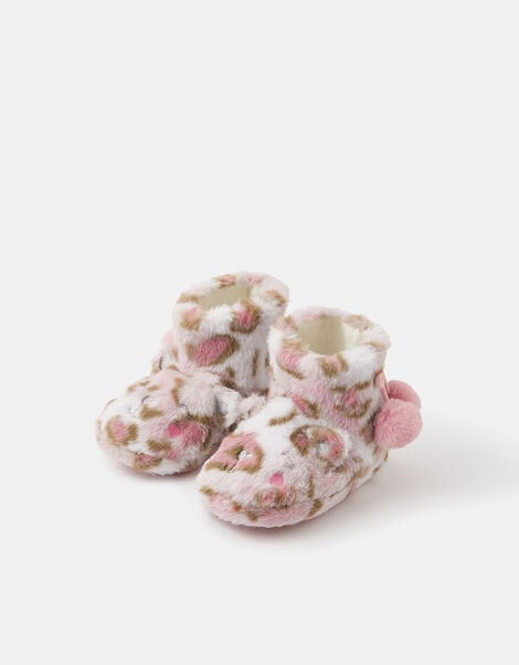 Girls Fluffy Leopard Print Slipper Boots, Leopard (LEOPARD), large