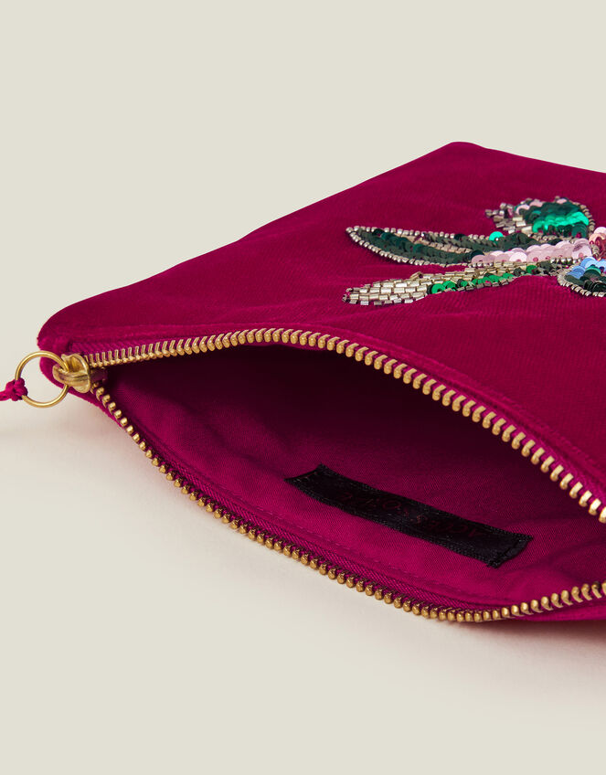 Embellished Hummingbird Velvet Pouch, , large