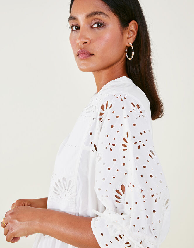Mixed Shell Broderie Dress, White (WHITE), large