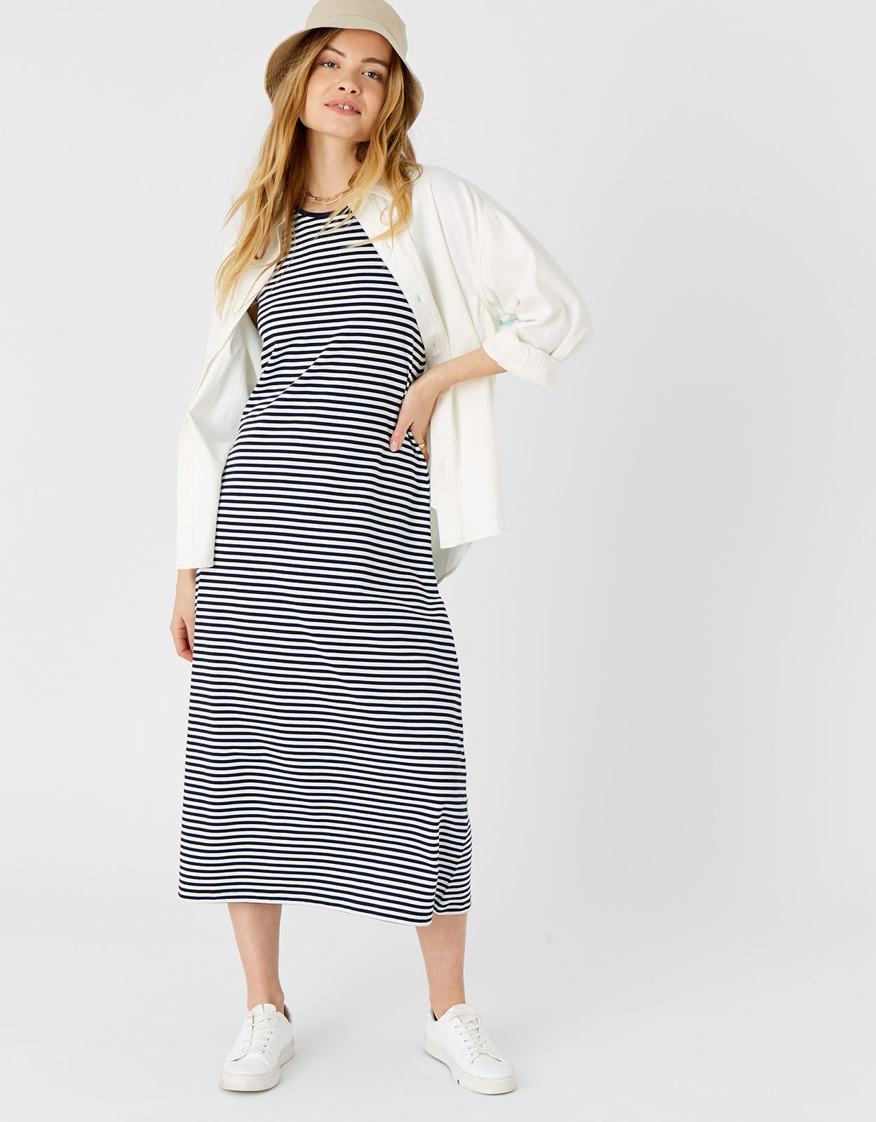 Stripe Jersey Vest Dress Blue