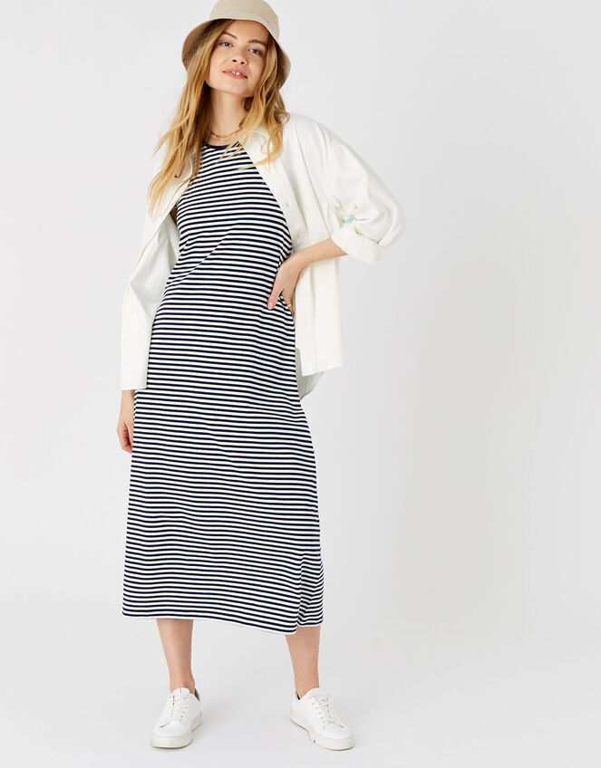 Stripe Jersey Vest Dress, Blue (NAVY), large