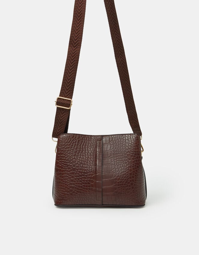 Faux Croc Crossbody Bag, , large