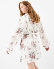 Floral Print Short Dressing Gown, Ivory (IVORY), large