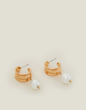 Chunky Hoop Pearl Drop Earrings, , large