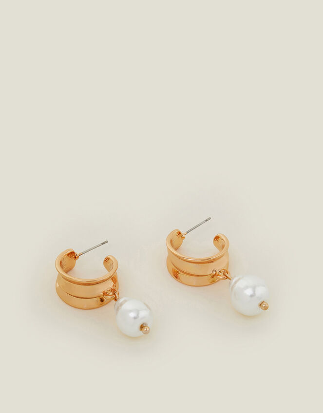 Chunky Hoop Pearl Drop Earrings, , large