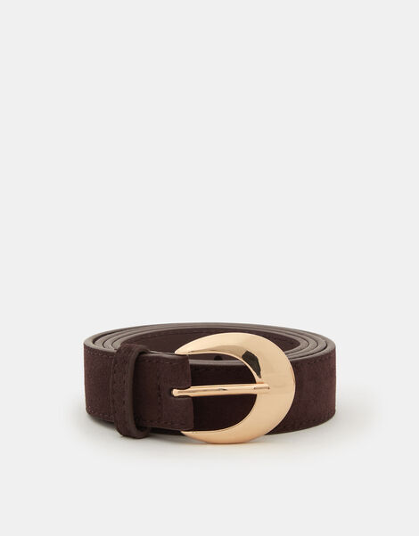 Oval Buckle Suede Belt, Brown (CHOCOLATE), large