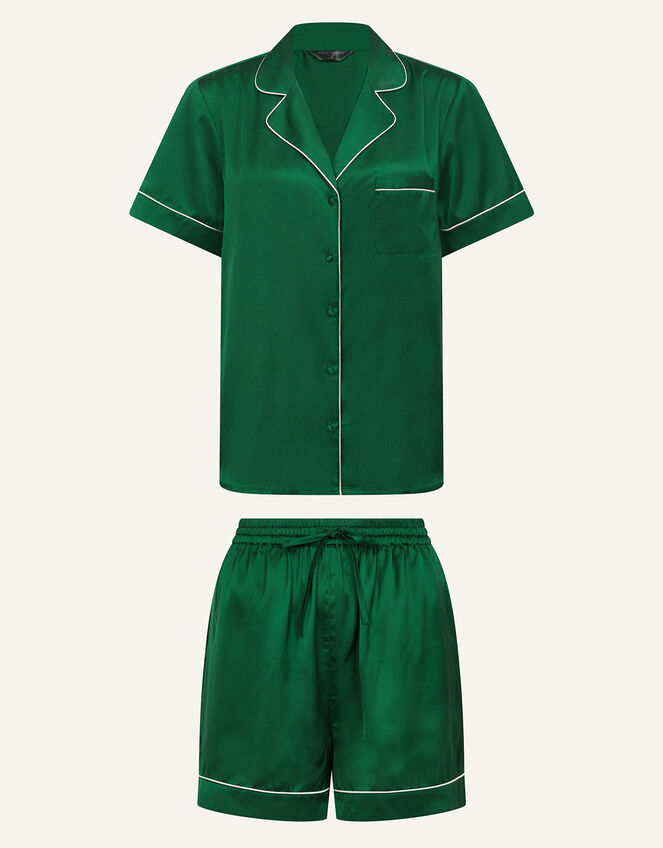 Satin Short Pyjama Set, Green (GREEN), large