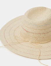 Stripe Straw Fedora Hat, , large