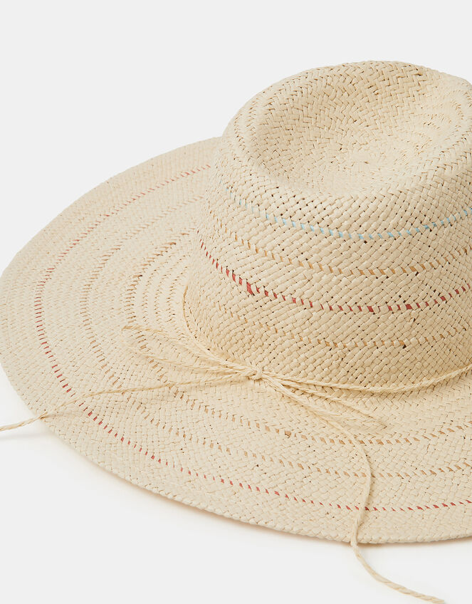 Stripe Straw Fedora Hat, , large