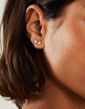 3-Pack 14ct Gold-Plated Flower Stud Earrings, , large