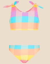 Girls Check Print Bikini Set, Multi (BRIGHTS-MULTI), large