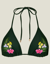 Embroidered Flower Bikini Top, Green (DARK GREEN), large