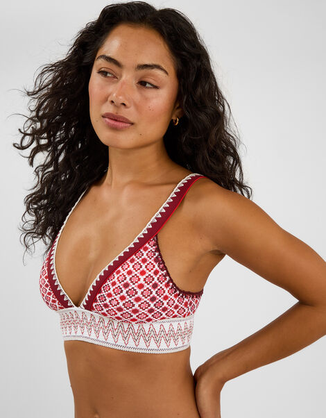 Tile Print Band Bikini Top, Red (RED), large