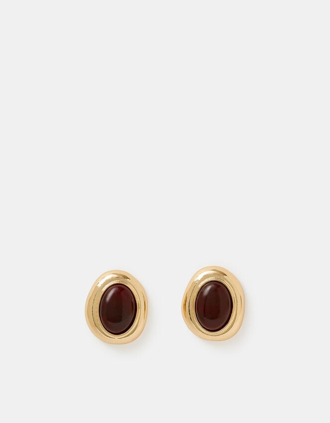 Statement Resin Stone Stud Earrings, Brown (BROWN), large