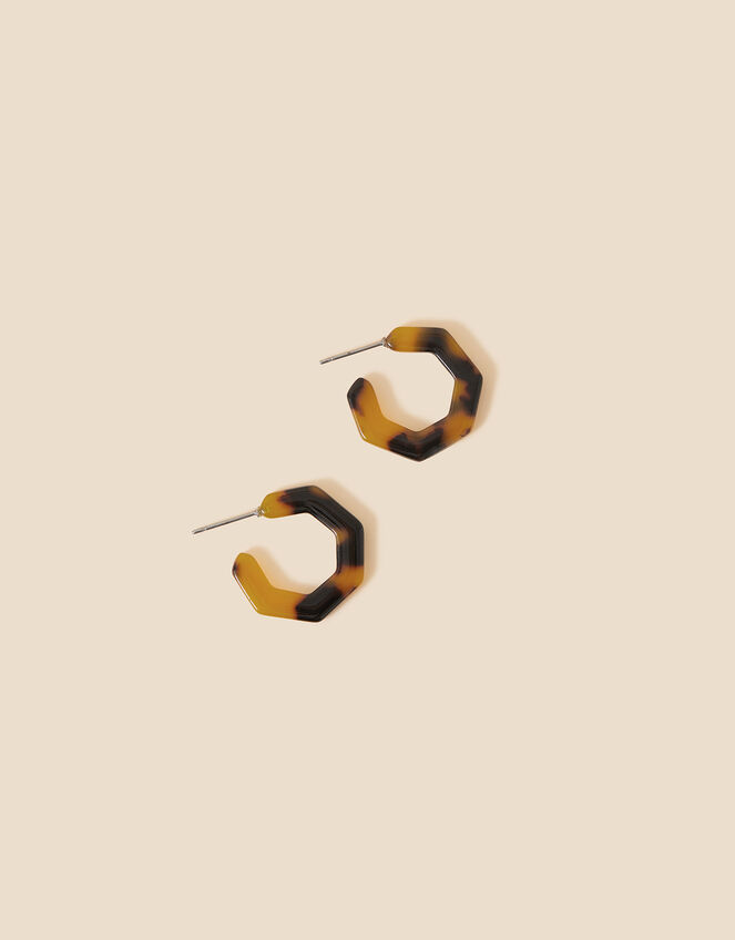 Resin Hexagonal Tortoiseshell Hoops, , large