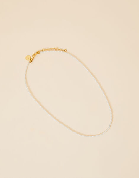 14ct Gold Plated Rainbow Moonstone Beaded Necklace, , large