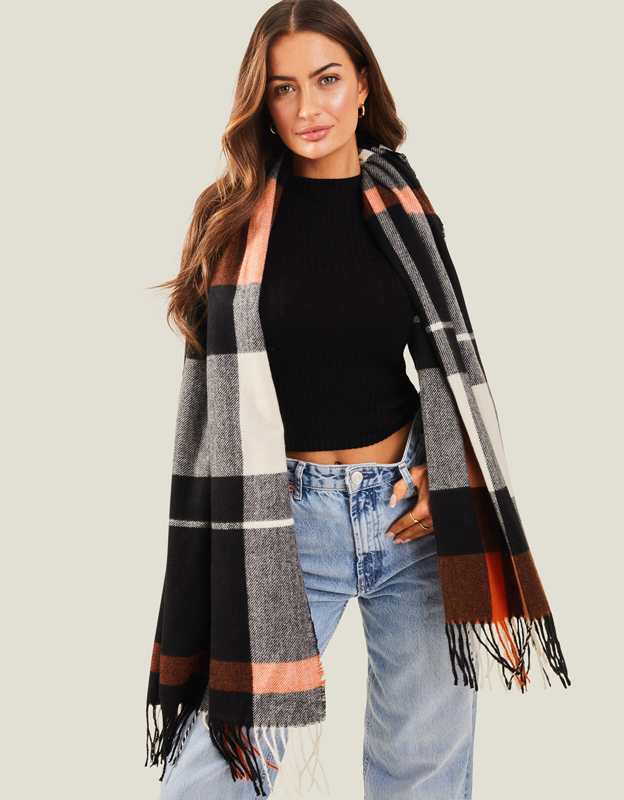 Black and brown blanket scarf deals