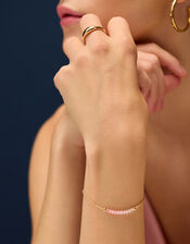 14ct Gold-Plated Quartz Healing Stone Beaded Bracelet, Pink (PINK), large