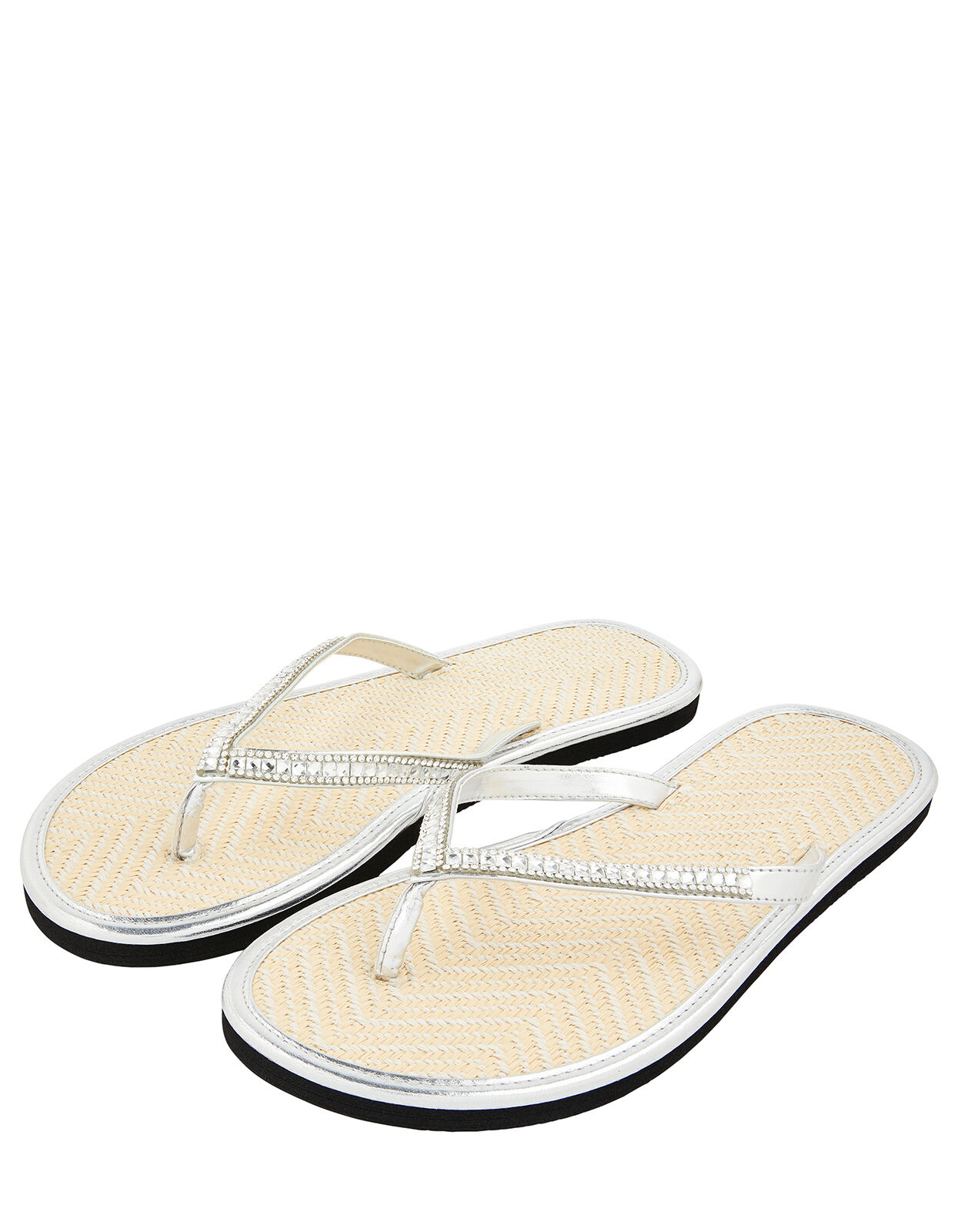 silver embellished flip flops