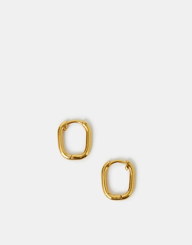 14ct Gold-Plated Rectangular Hoop Earrings, , large