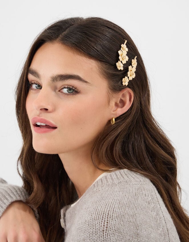 2-Pack Floral Metal Hair Slides, , large