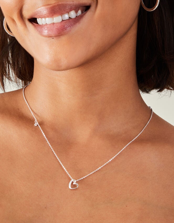 Sterling Silver-Plated Twist Heart Pendant Necklace, , large