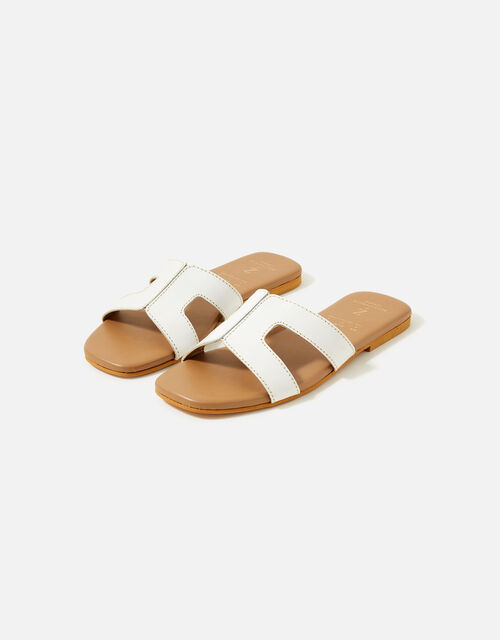 Contrast Stitch Leather Sandals , White (WHITE), large