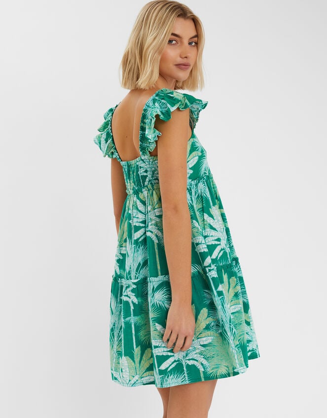 Palm Print Frill Sundress, Green (GREEN), large