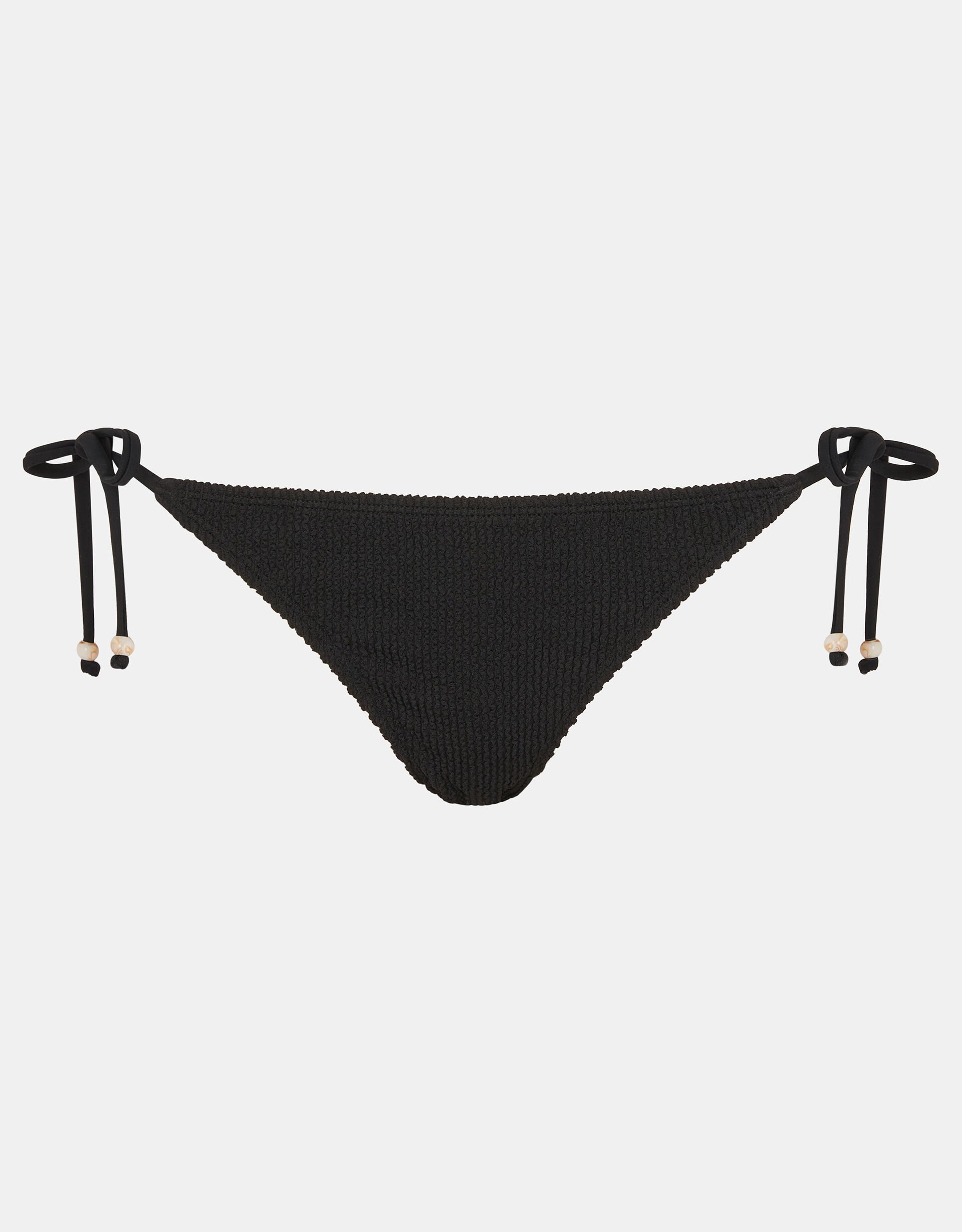 Seersucker Tie Bikini Bottom, Black (BLACK), large