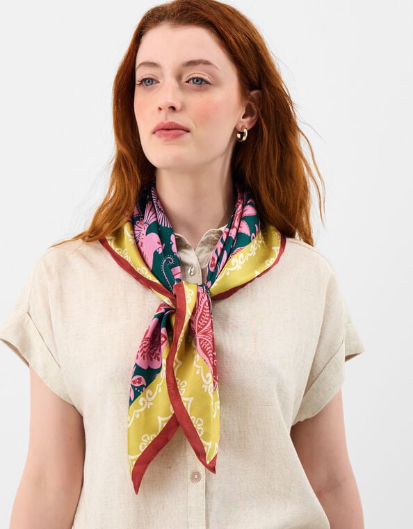 Tropical Print Square Satin Scarf, , large
