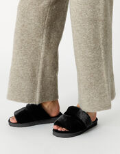 Platform Faux Fur Double Band Sliders, Black (BLACK), large