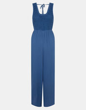 Sleeveless Crochet Jumpsuit, Blue (NAVY), large