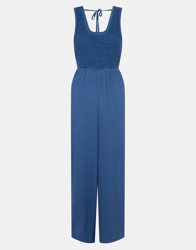 Sleeveless Crochet Jumpsuit, Blue (NAVY), large