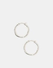 Sterling Silver-Plated Molten Hoop Earrings, , large