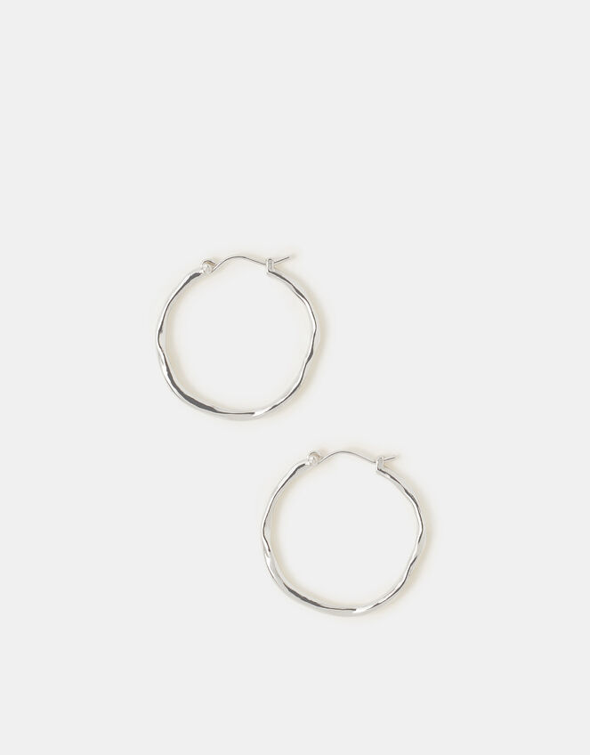 Sterling Silver-Plated Molten Hoop Earrings, , large
